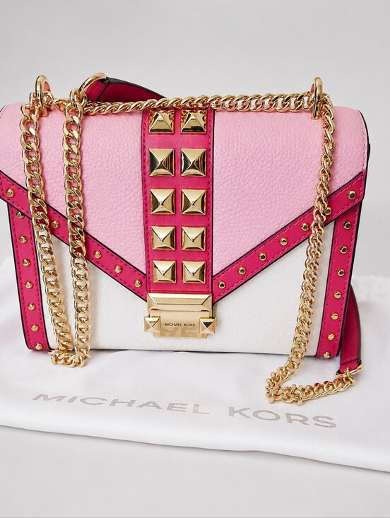 Michael Kors Handbags - NEW Michael Kors Pink Whitney Gold Studded Crossbody With Dustbag